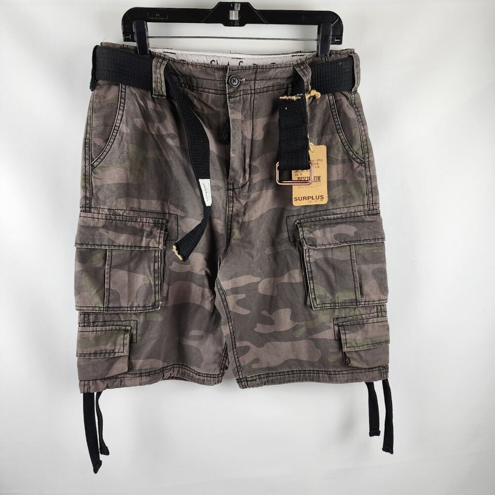 Surplus Division M  Med Cargo Army Style Shorts Belt Brown Camouflage Brown NWT